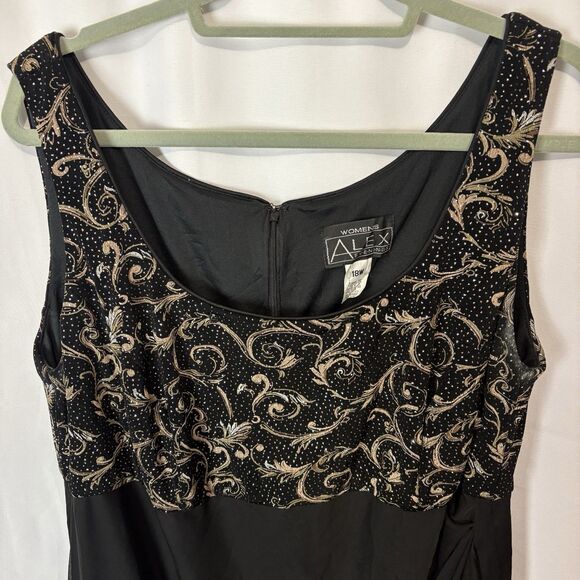 Alex Evenings 18W Empire Waist Sheath Dress Sparkle Black Gold Silver READ - Picture 2 of 12